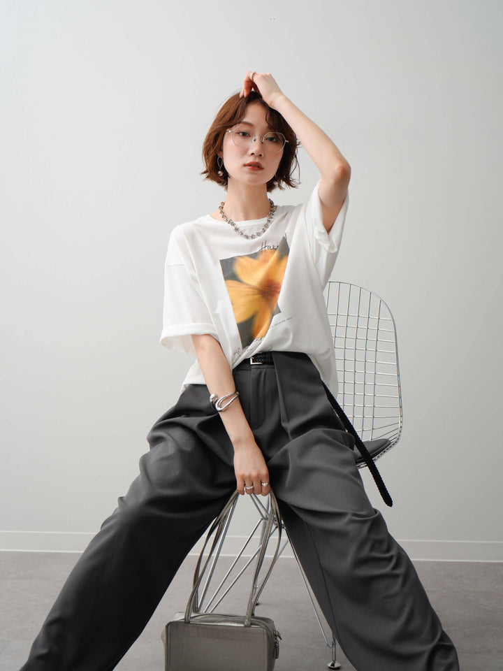 [SET]フラワーフォトTEE+ベルトループデザインワイドパンツ(2set)