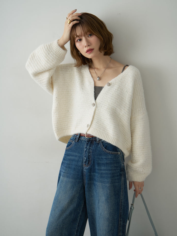 [SET]スパンコールデザインボタンカーディガン+選べるアクセセット(2set)