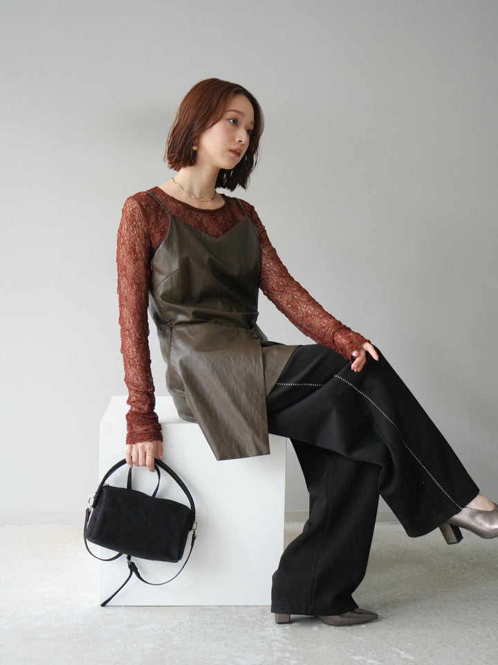 [予約]レイヤードレザーキャミソールチュニック/ブラウン