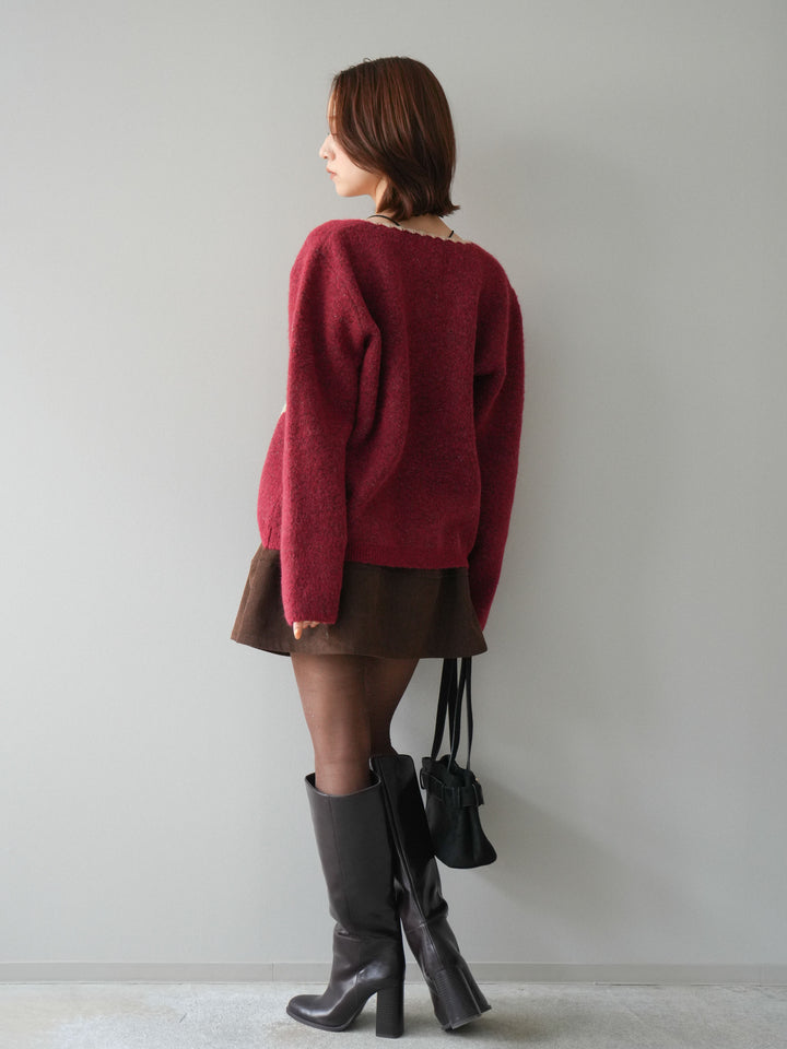 [予約]ベルト付インパンコーデュロイタックフレアスカート/brown