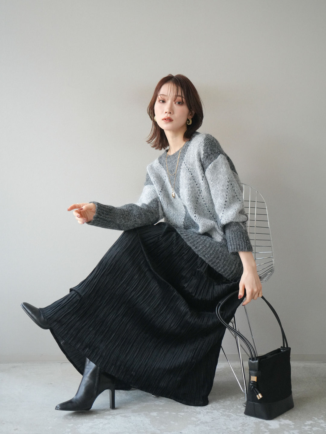 [予約]アーガイルオーバーニットプルオーバー/gray