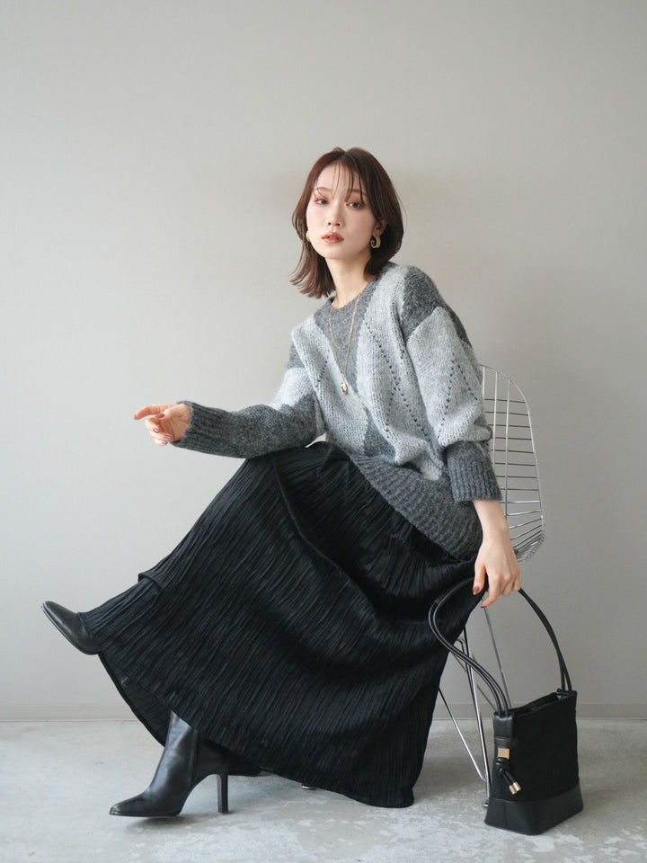 [予約]アーガイルオーバーニットプルオーバー/gray