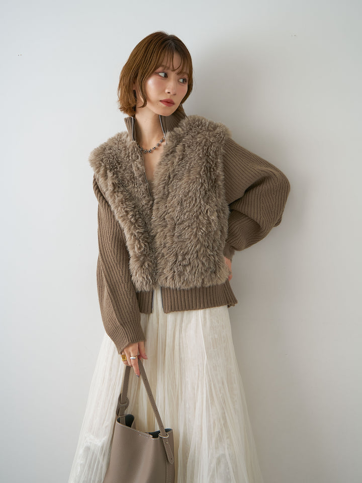 [SET]ファーコンビニットブルゾン+ファーコンビニットブルゾン(2set)