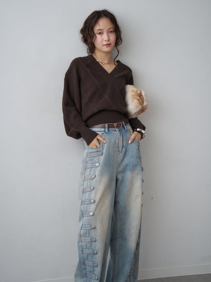 [SET]カシュクールミックスケーブルニットトップス+選べるアクセセット(2set)