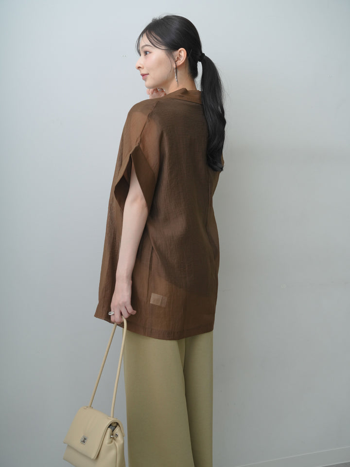 [SET]シアーオーバー半袖ジャケット+ショルダータックノースリーブオーバーTEE(2set)