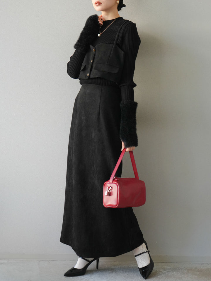 [SET]スウェードビスチェ+スウェードIラインスカート(2set)