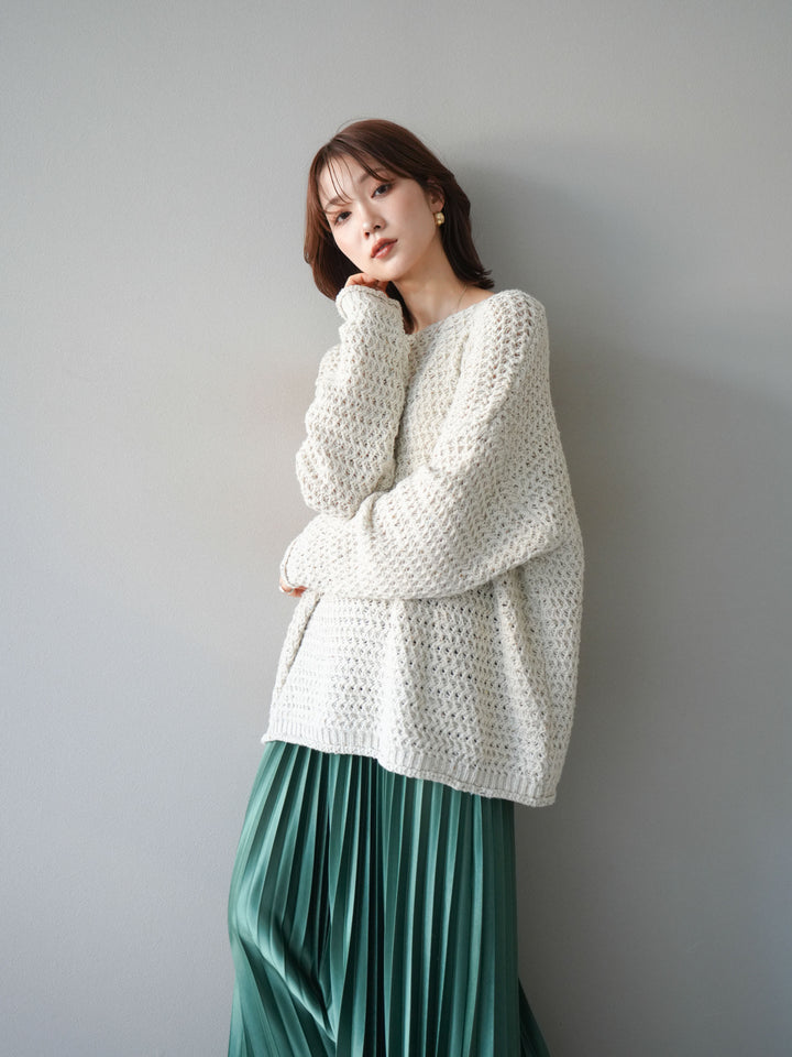 [予約]ネップ透かし編みオーバーニット/ivory