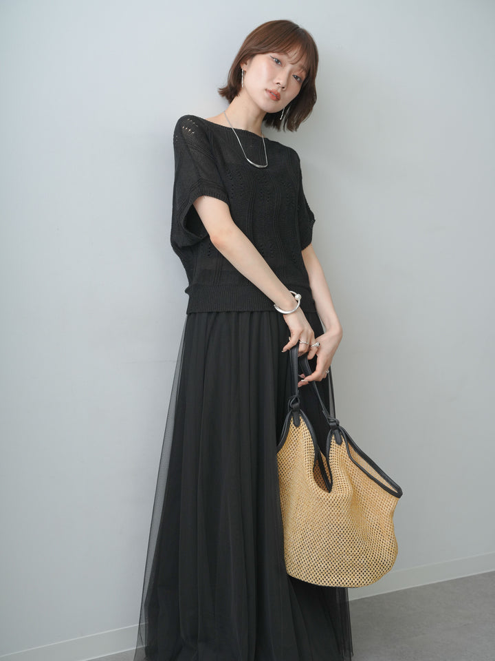 [予約]アイレットサマーニットトップス/black