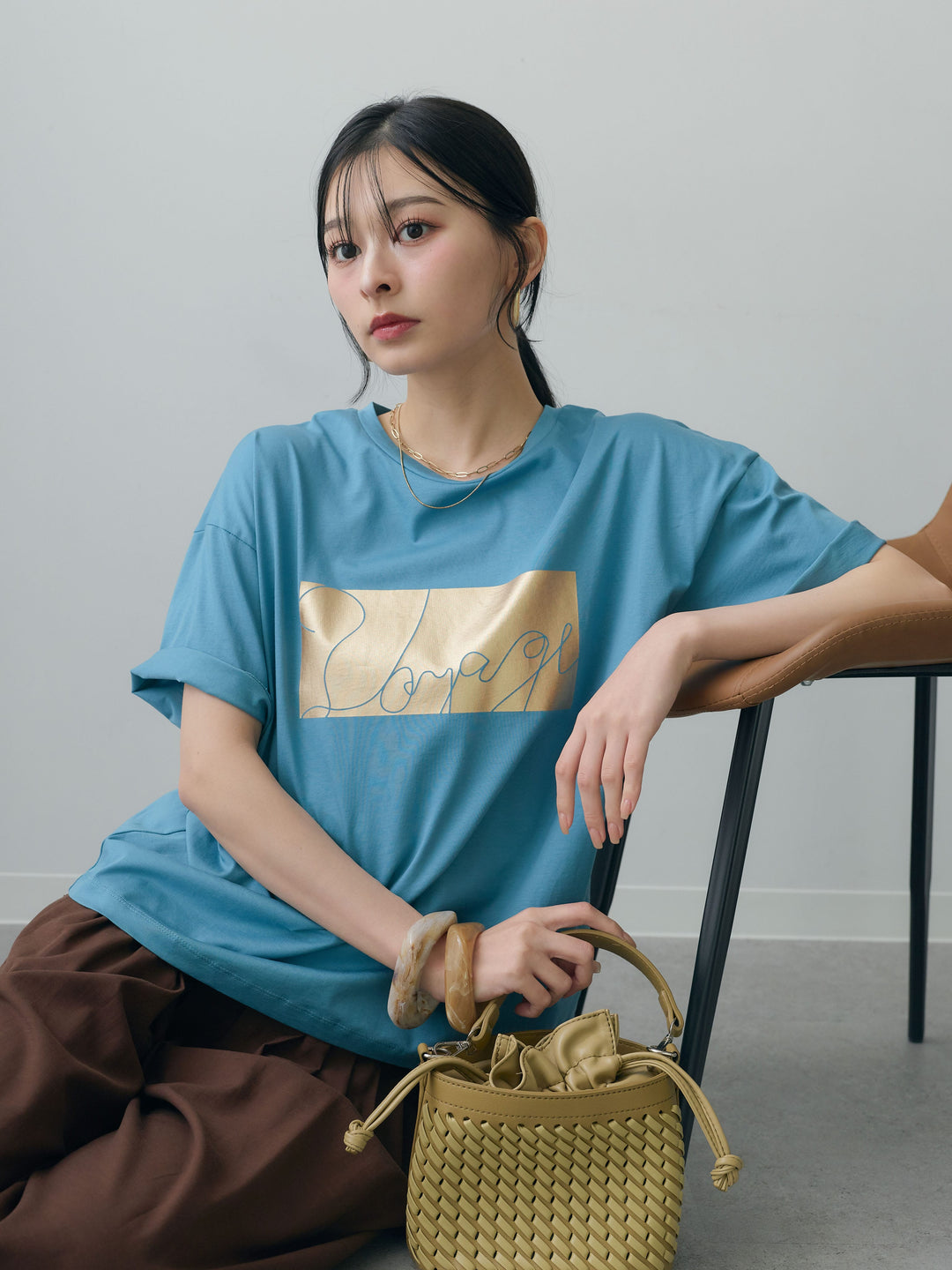 [SET]箔プリントボックスTEE+カフヘムタックコクーンパンツ(2set)