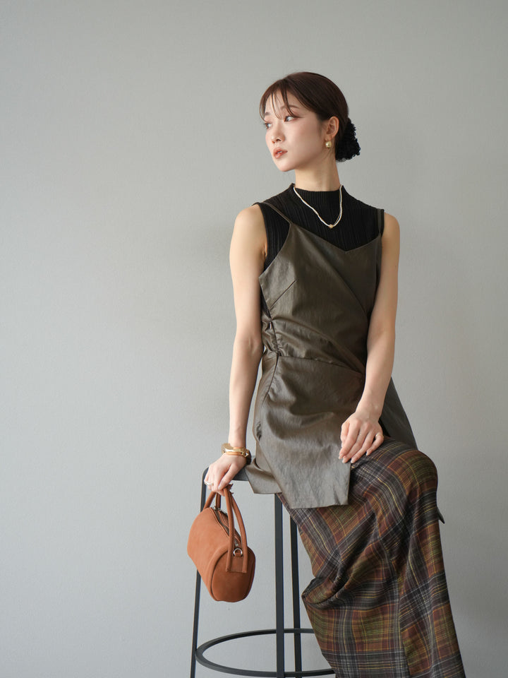 [予約]レイヤードレザーキャミソールチュニック/ブラウン