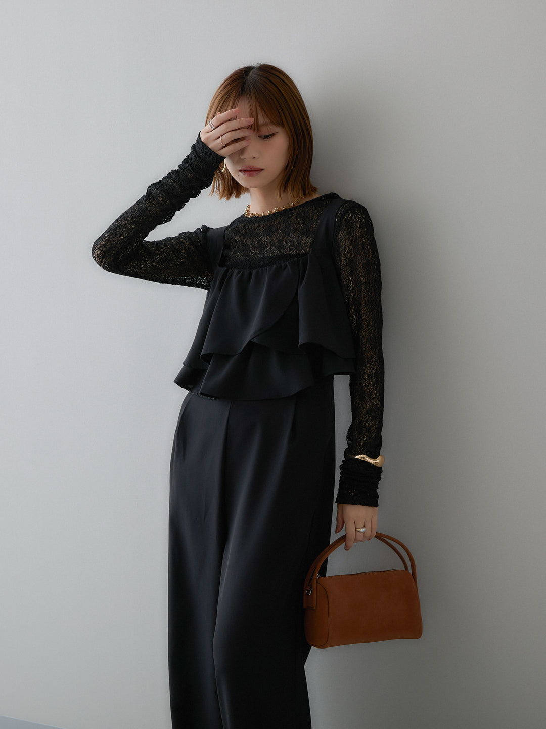 [予約]メッシュレースバックオープントップス/black