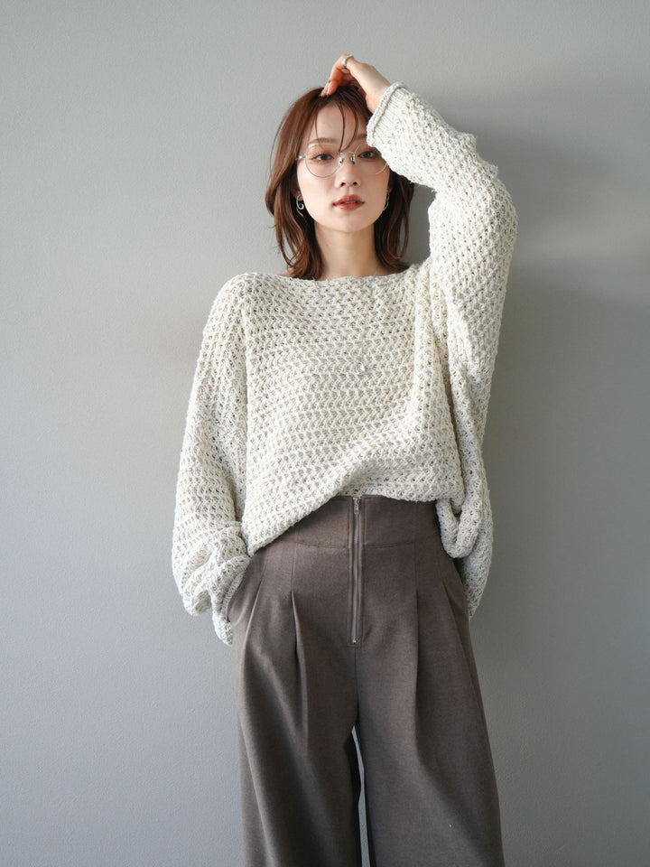 [予約]ネップ透かし編みオーバーニット/ivory