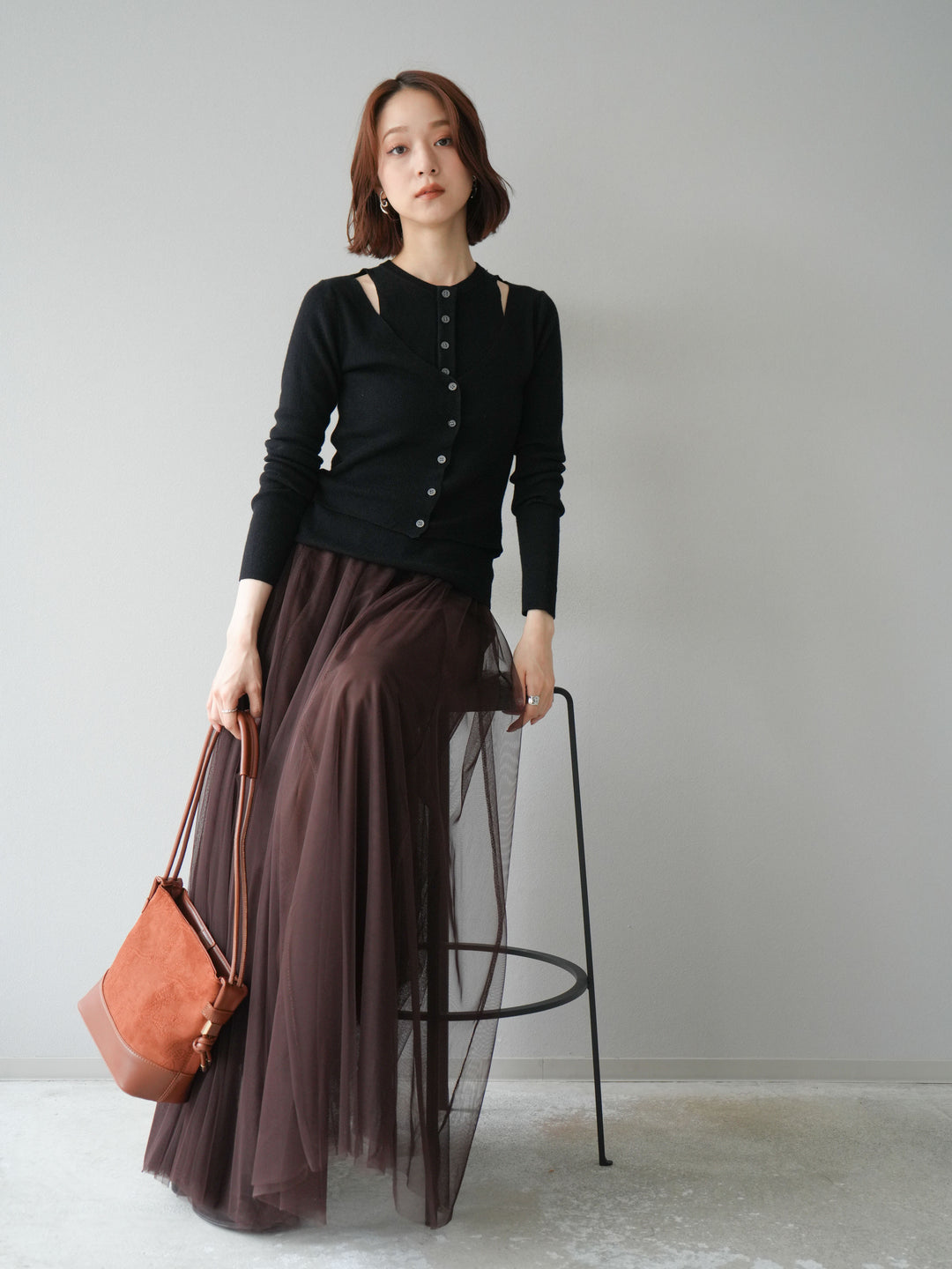 [予約]レイヤードデザインニットカーディガン/ブラック