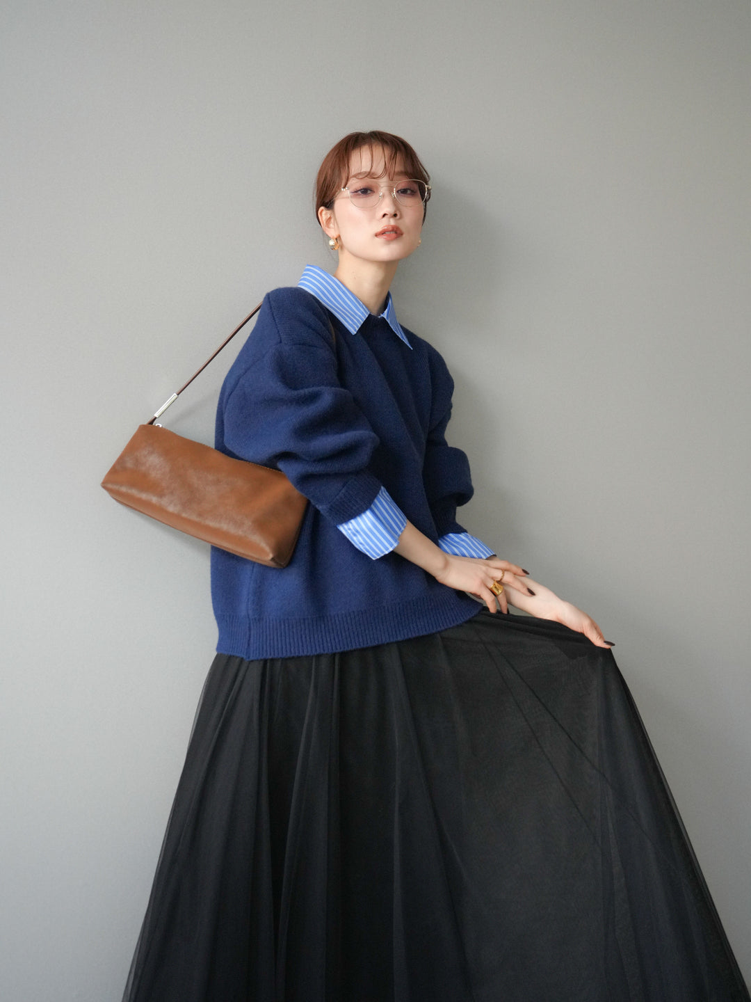 [予約]2WAY襟ニットプルオーバー/navy