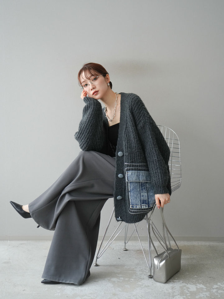[予約]デニムポケットハンドステッチカーディガン/gray