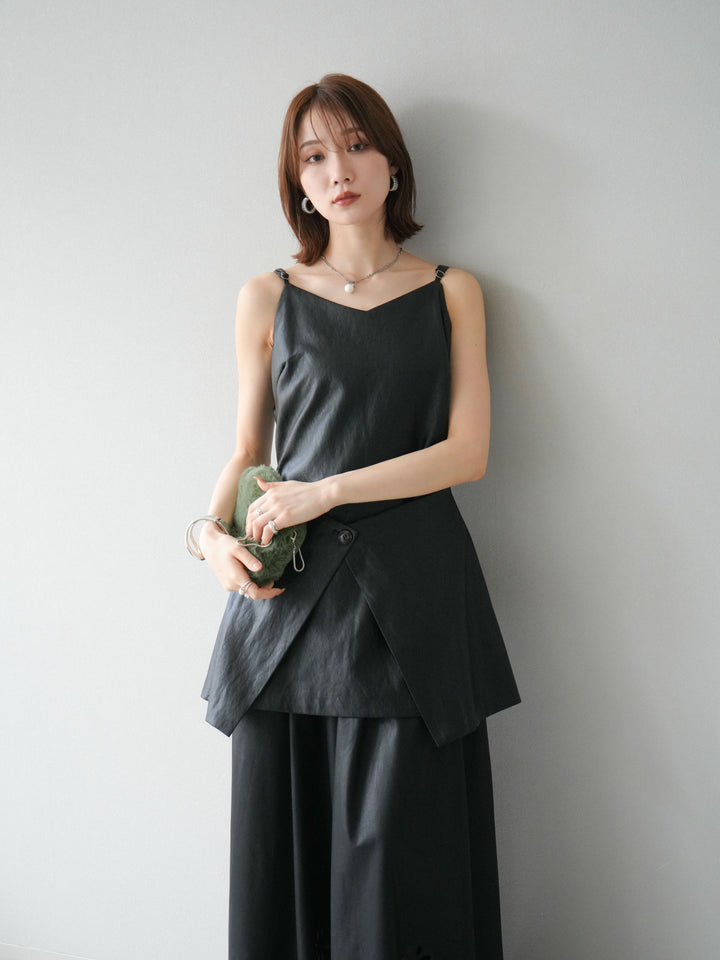 [予約]レイヤードレザーキャミソールチュニック/ブラック