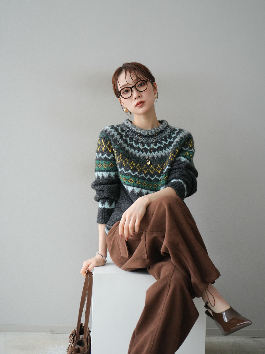 [予約]ウールタッチ求心柄オーバーニットプルオーバー/gray