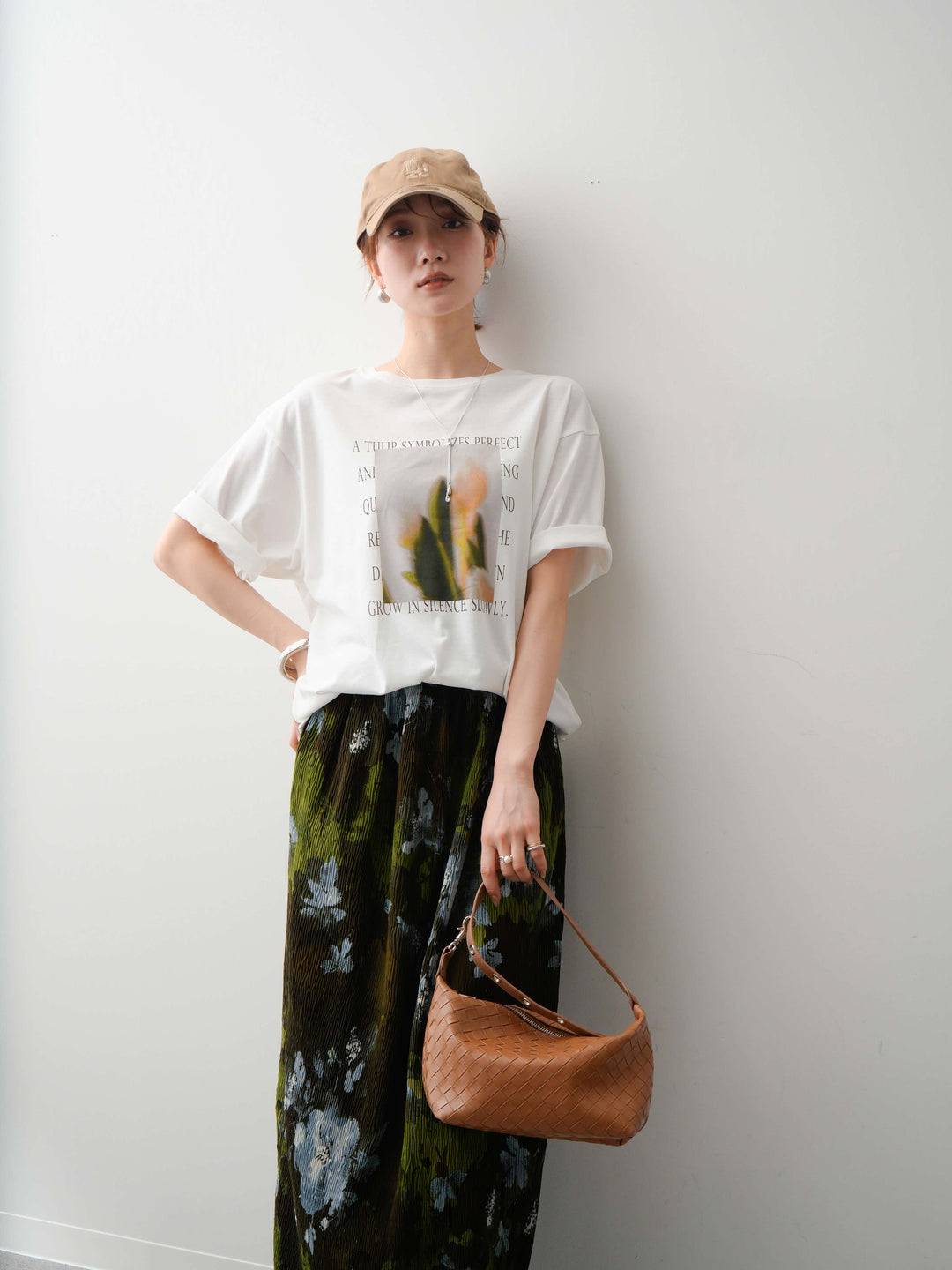 【着回しセット】フラワーフォトTEE+フラワープリントドレープタックパンツ+フラワープリントIラインギャザースカート(3set)