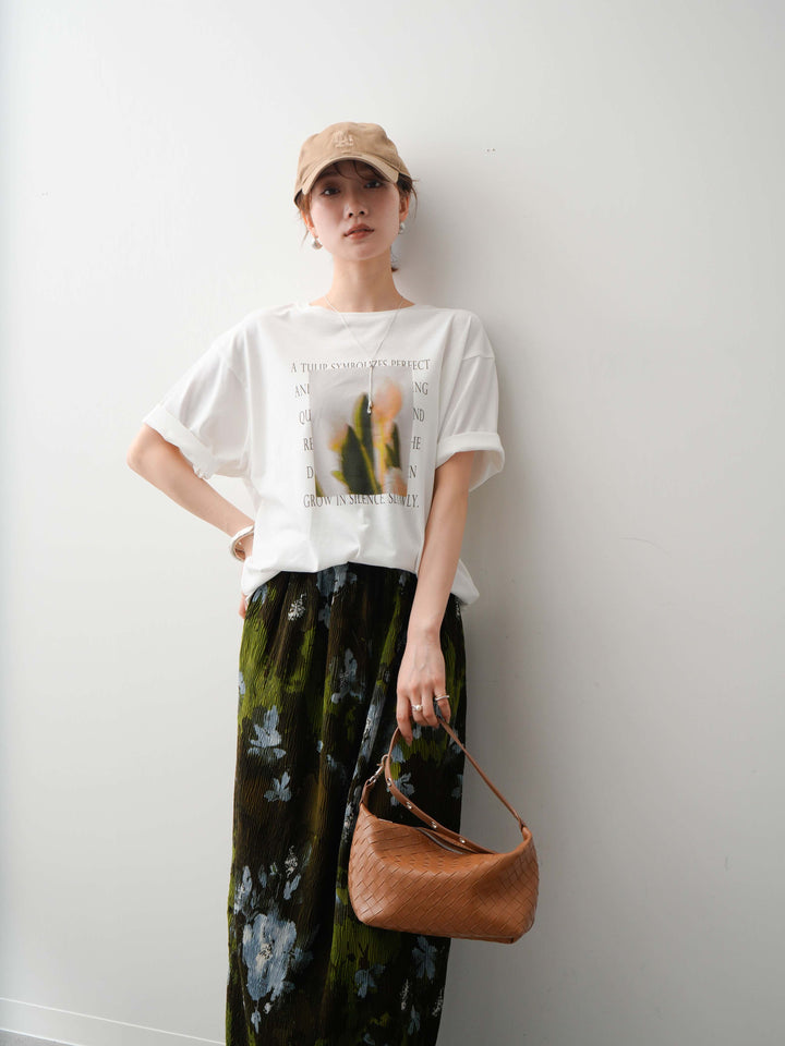 【着回しセット】フラワーフォトTEE+フラワープリントドレープタックパンツ+フラワープリントIラインギャザースカート(3set)