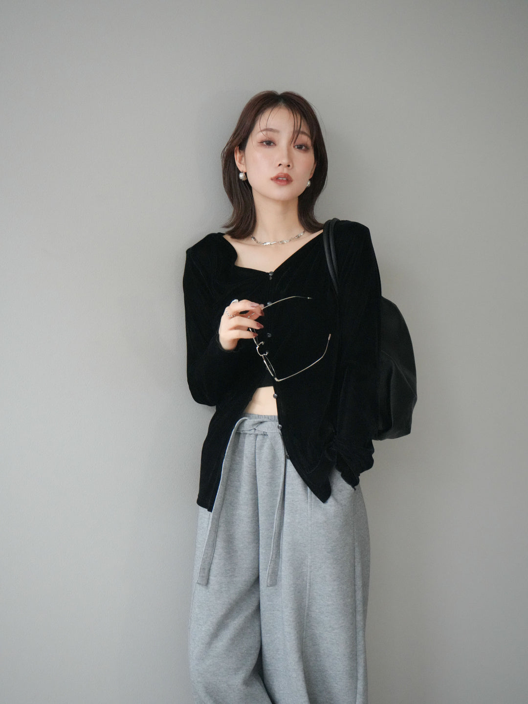 [予約]ベロアカーディガン/black