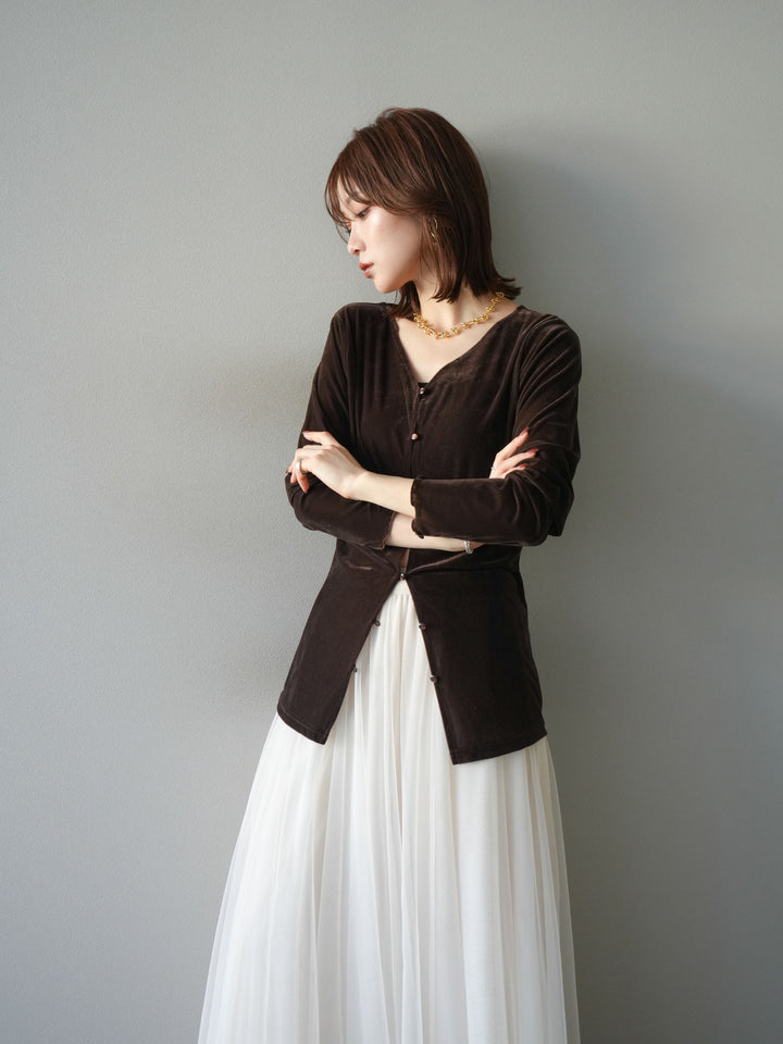 [予約]ベロアカーディガン/brown