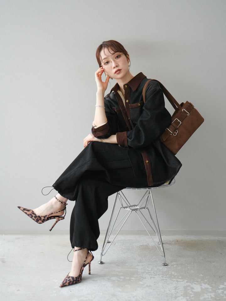 [予約]裏起毛コーデュロイ襟デニムシャツジャケット/black