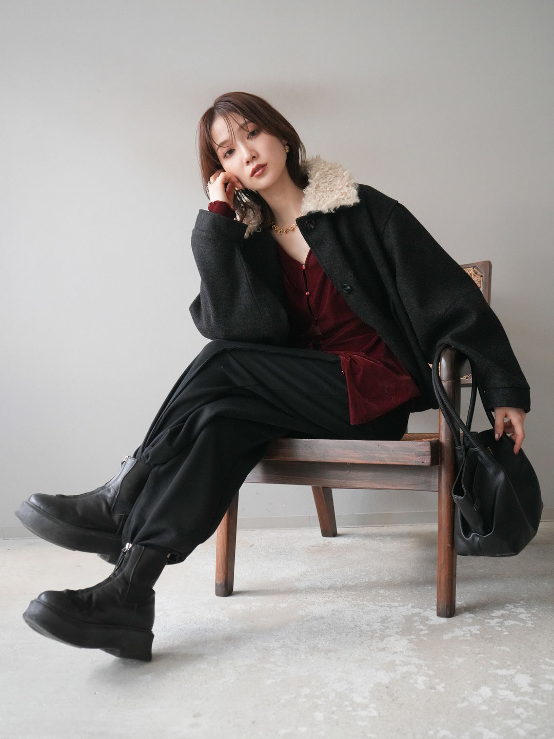 [予約]ロービングボアえりブルゾン/black