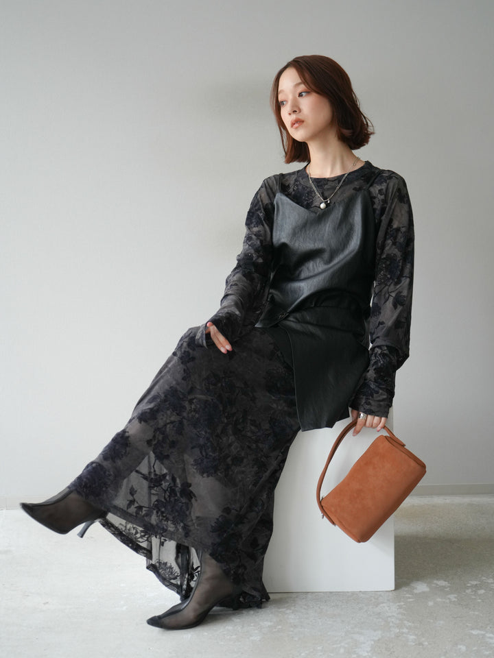 [予約]レイヤードレザーキャミソールチュニック/ブラック