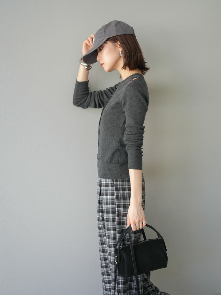 [予約]レイヤードデザインニットカーディガン/チャコール