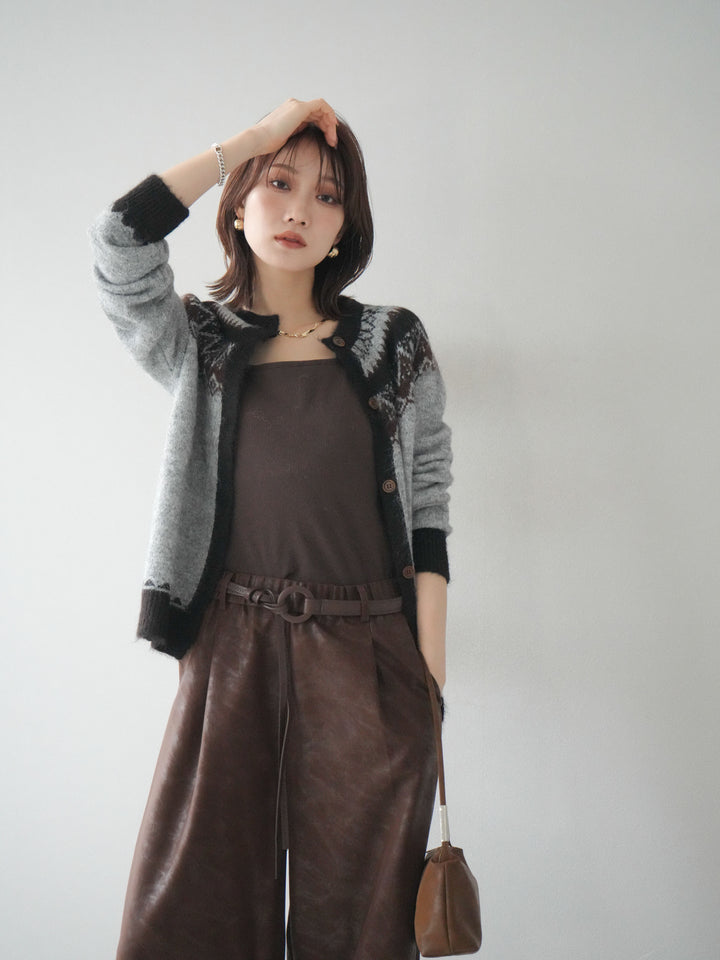 [予約]ノルディック柄ニットカーディガン/gray