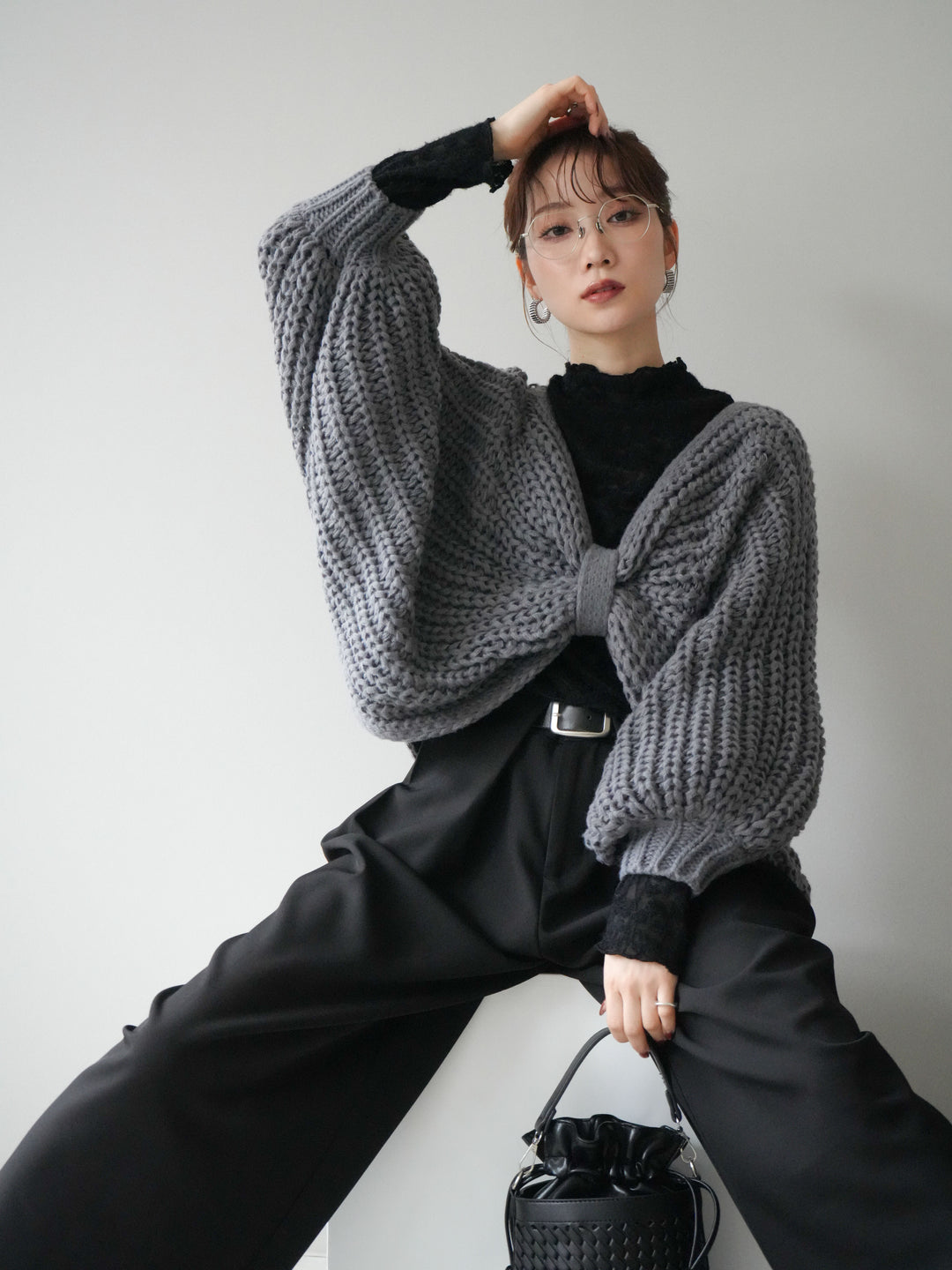 [SET]ローゲージ畦編みドルマンニットボレロ+選べるアクセセット(2set)