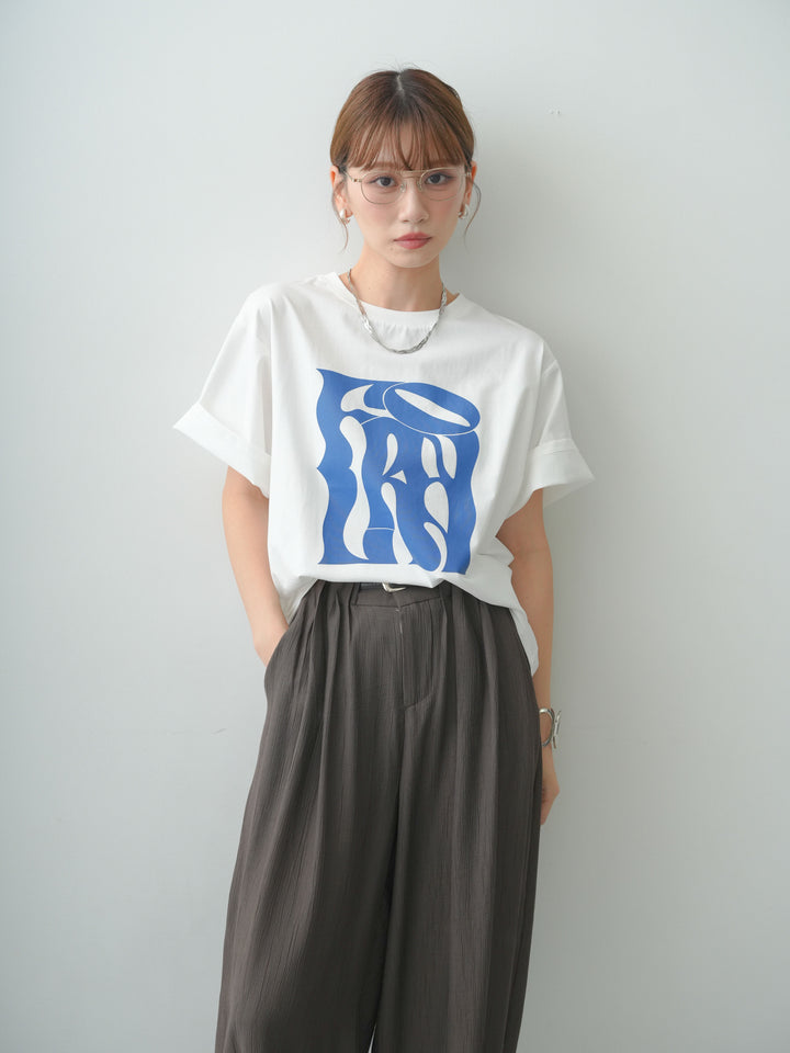 [SET]クールタッチアートロゴオーバーTEE+ベルト付ワッシャーライトワイドパンツ(2set)