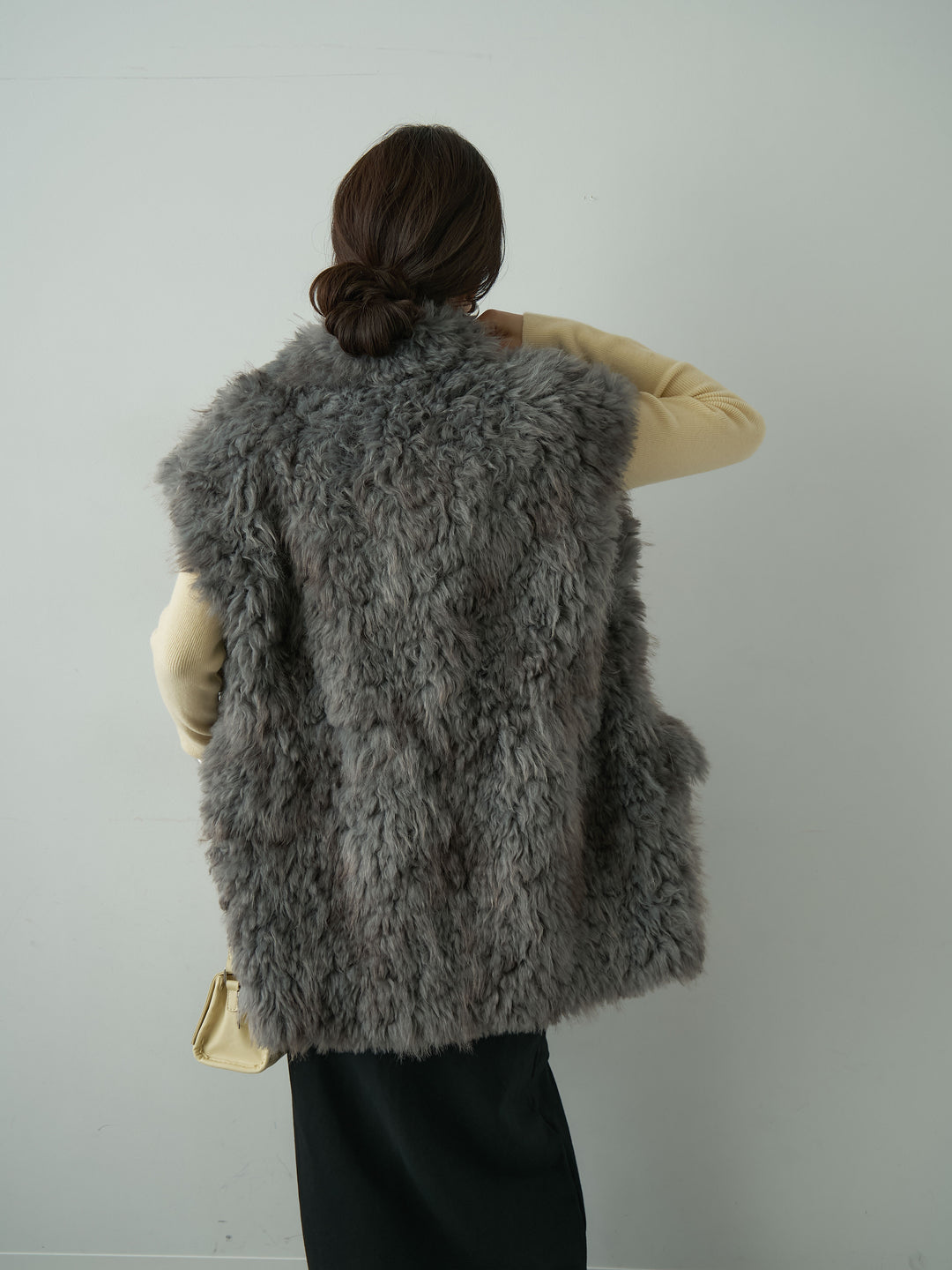 【套裝】中號毛絨背心+羅紋高領針織上衣（兩件套）