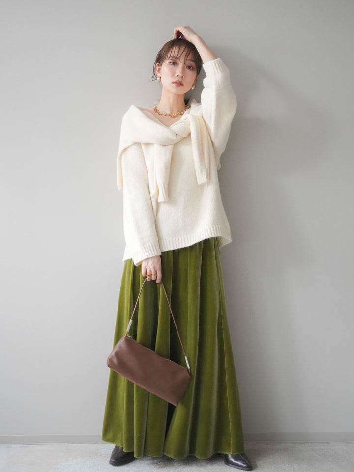 [予約]ベロアフレアスカート/green