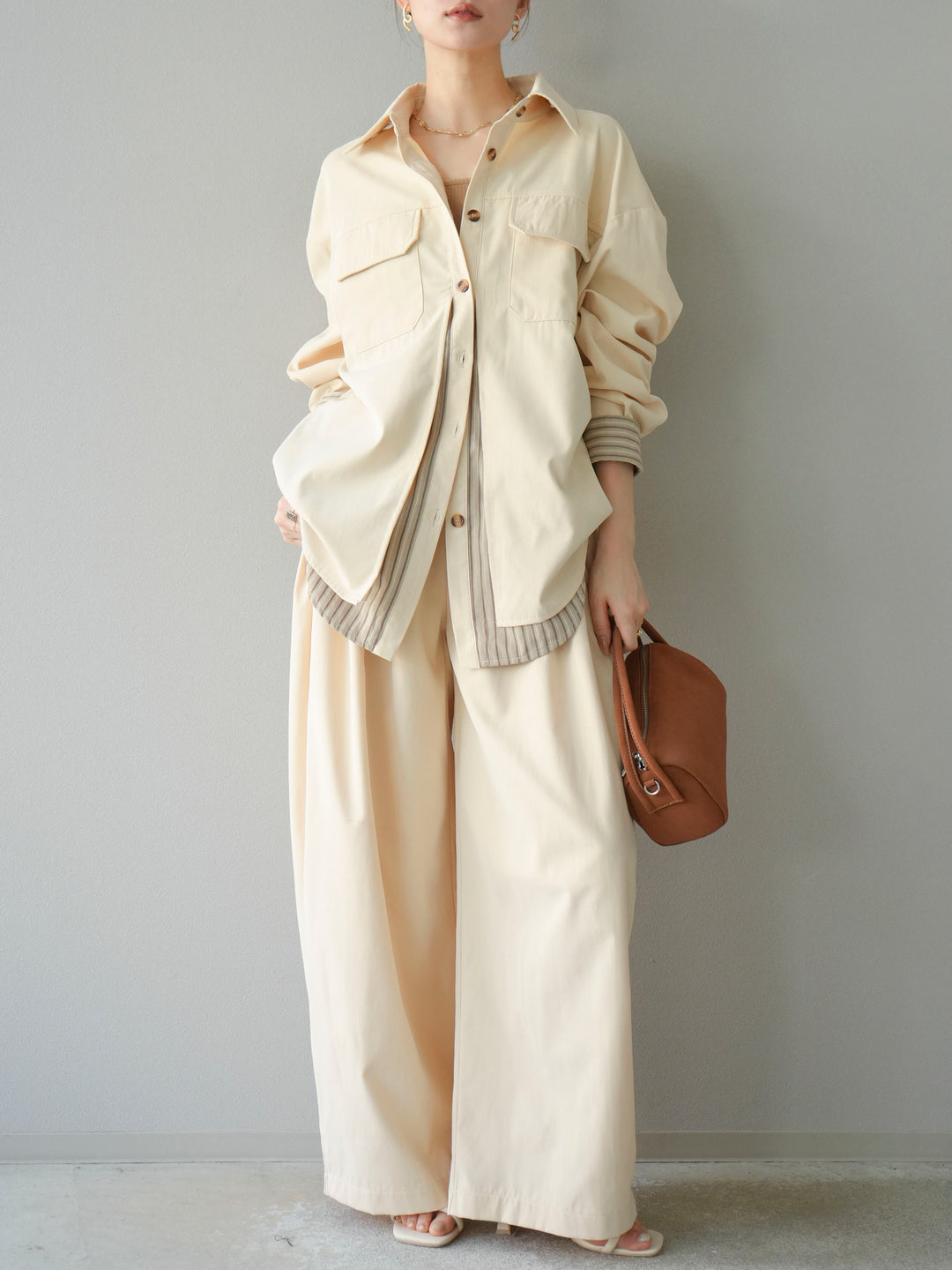 [予約]ストライプレイヤードシャツ/アイボリー