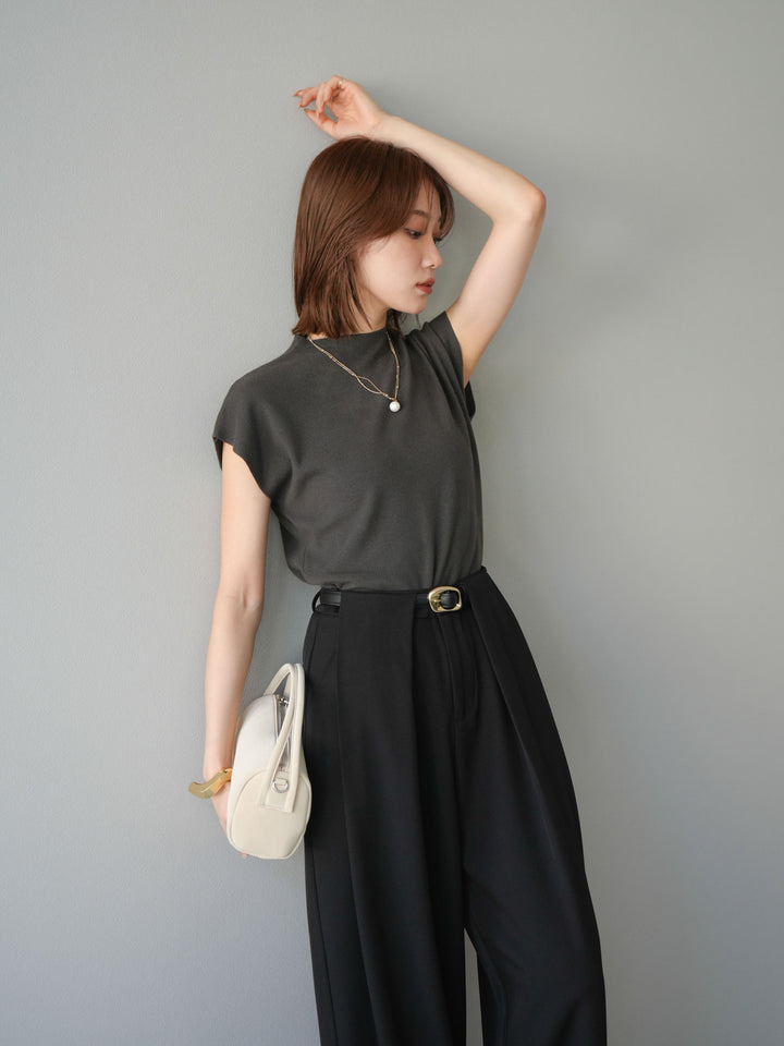 [予約]プチネックフレンチニットトップス/チャコール