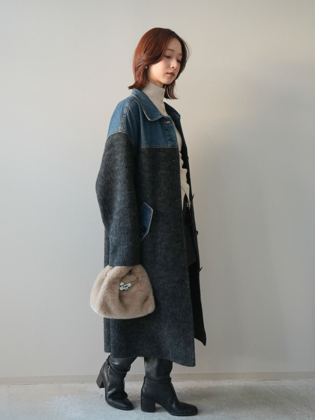 [予約]ウールタッチベルト付ミニスカート/black