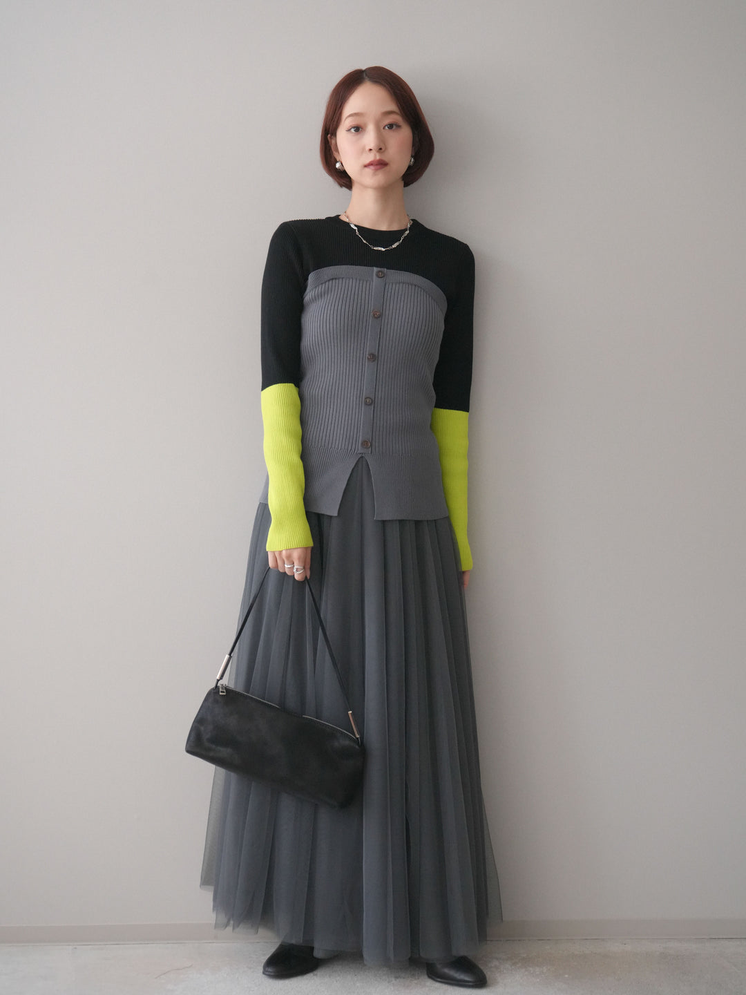 [SET]配色ビスチェドッキングリブニットトップス+選べるアクセセット(2set)