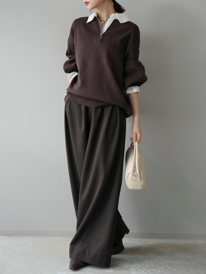 【SET】翻領polo針織套衫+雙褶闊腿褲（2件組）