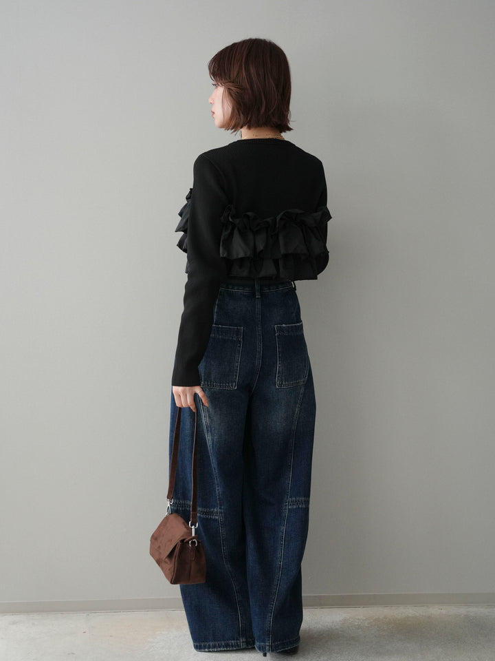 [予約]裏起毛加工デニムカーブパンツ/darkblue