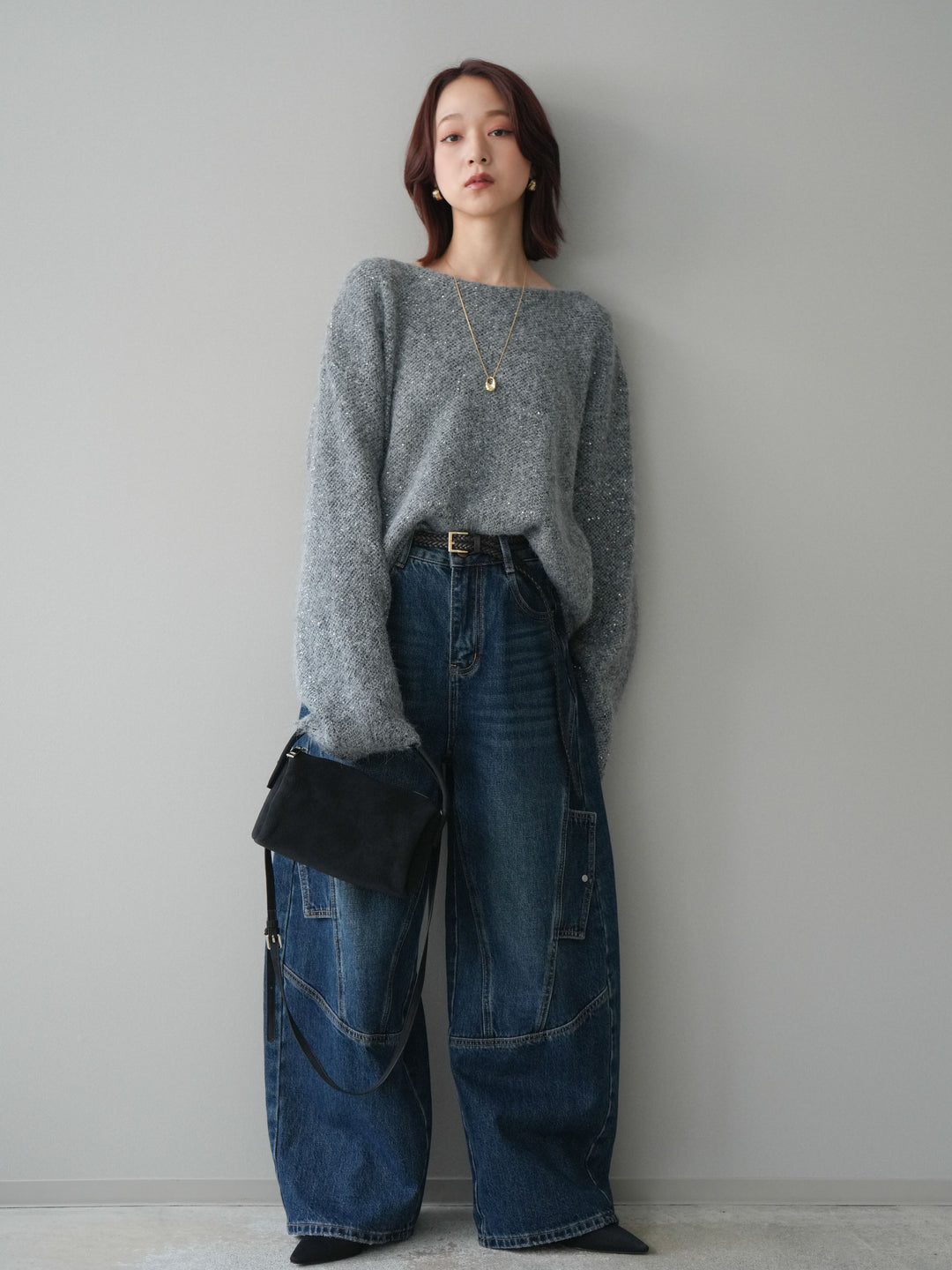 [予約]カーゴデザインコクーンデニムパンツ/navy