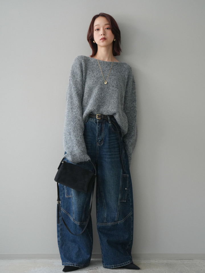 [予約]カーゴデザインコクーンデニムパンツ/navy