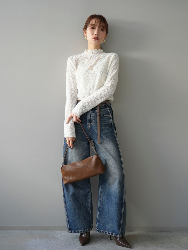 [予約]起毛レースプチネックトップス/white