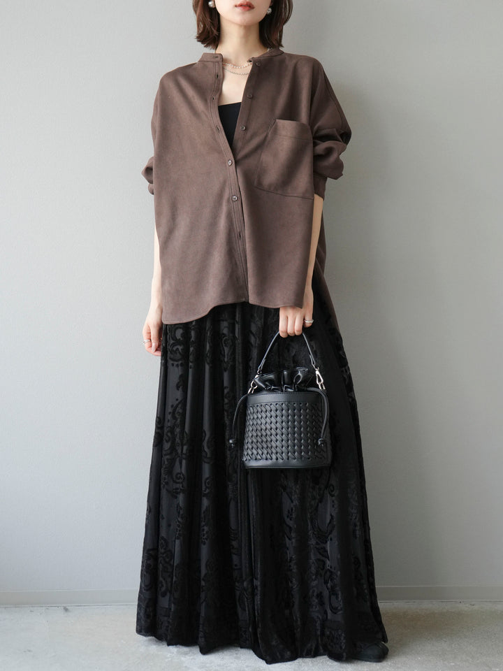 [予約]アンティーク柄フロッキーマキシスカート/ブラック