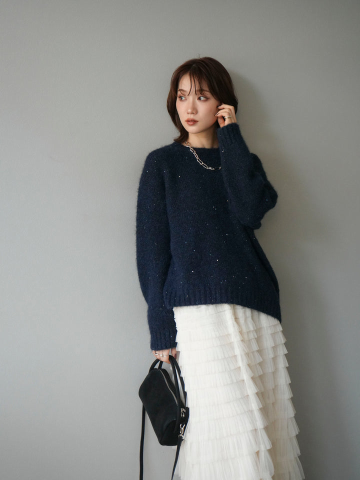 [予約]スパンコールニットプルオーバー/ネイビー