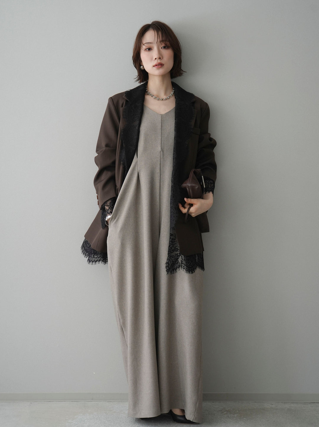 [予約]レースドッキングオーバージャケット/brown