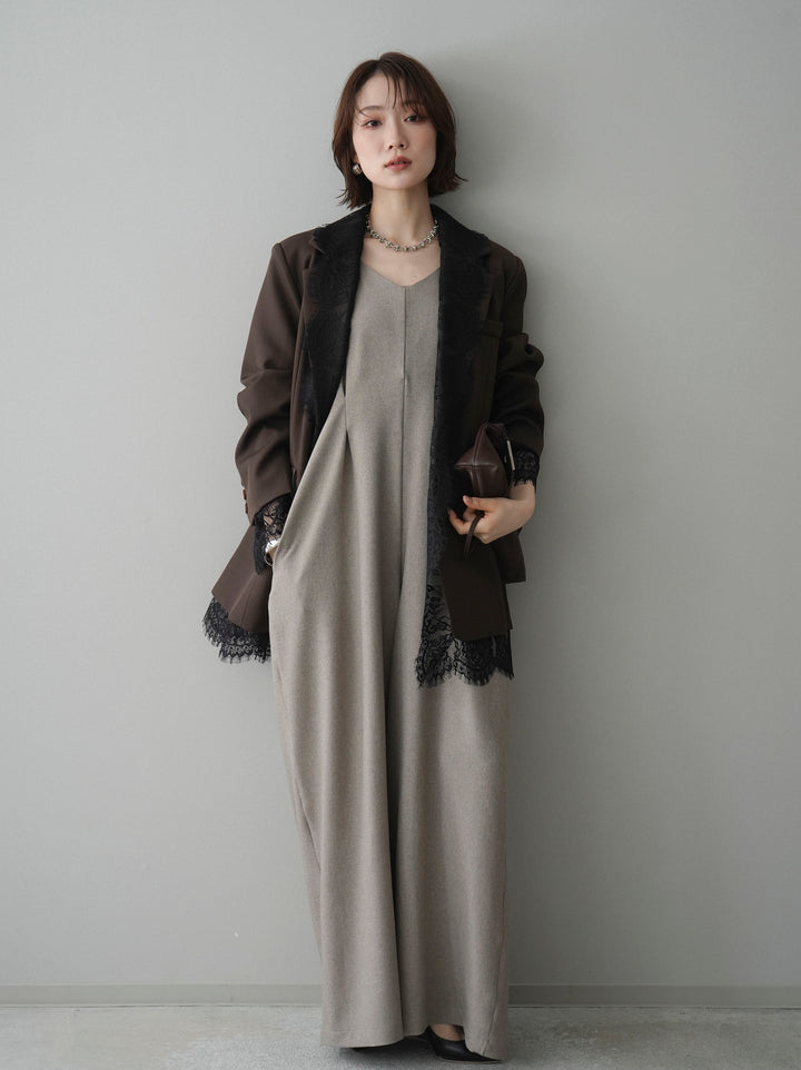 [予約]レースドッキングオーバージャケット/brown