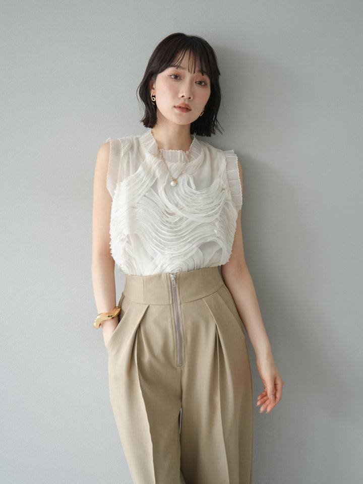 [予約]チュールジャガードノースリブラウス/アイボリー