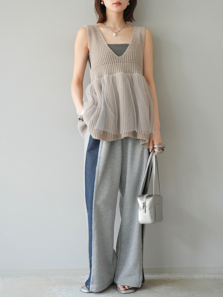 [予約]デニム切替2WAYデザインスウェットパンツ/グレー