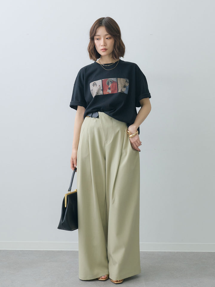 [SET]スリードッグフォトボックスTEE+アシンメトリーベルトタックワイドパンツ(2set)
